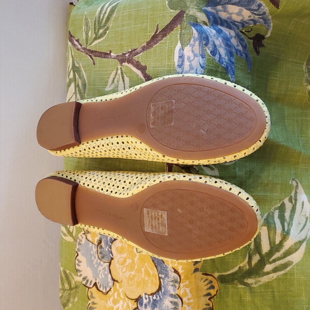 Antonio Melani Yellow Leather Ballet Flats with Rhinestones, Size 10 Medium - Picture 7 of 14